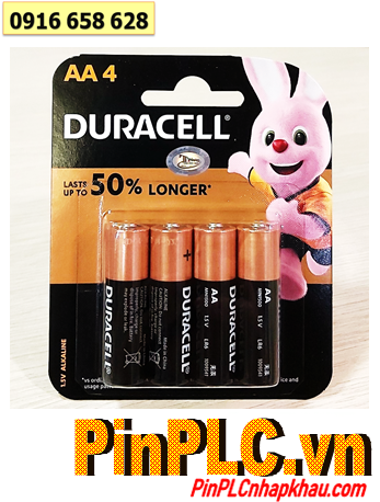 Duracell LR6 MN1500, Pin AA 1.5v alkaline Duracell LR6 MN1500B4 (Lasts up to 50% longer) /Vỉ 4viên